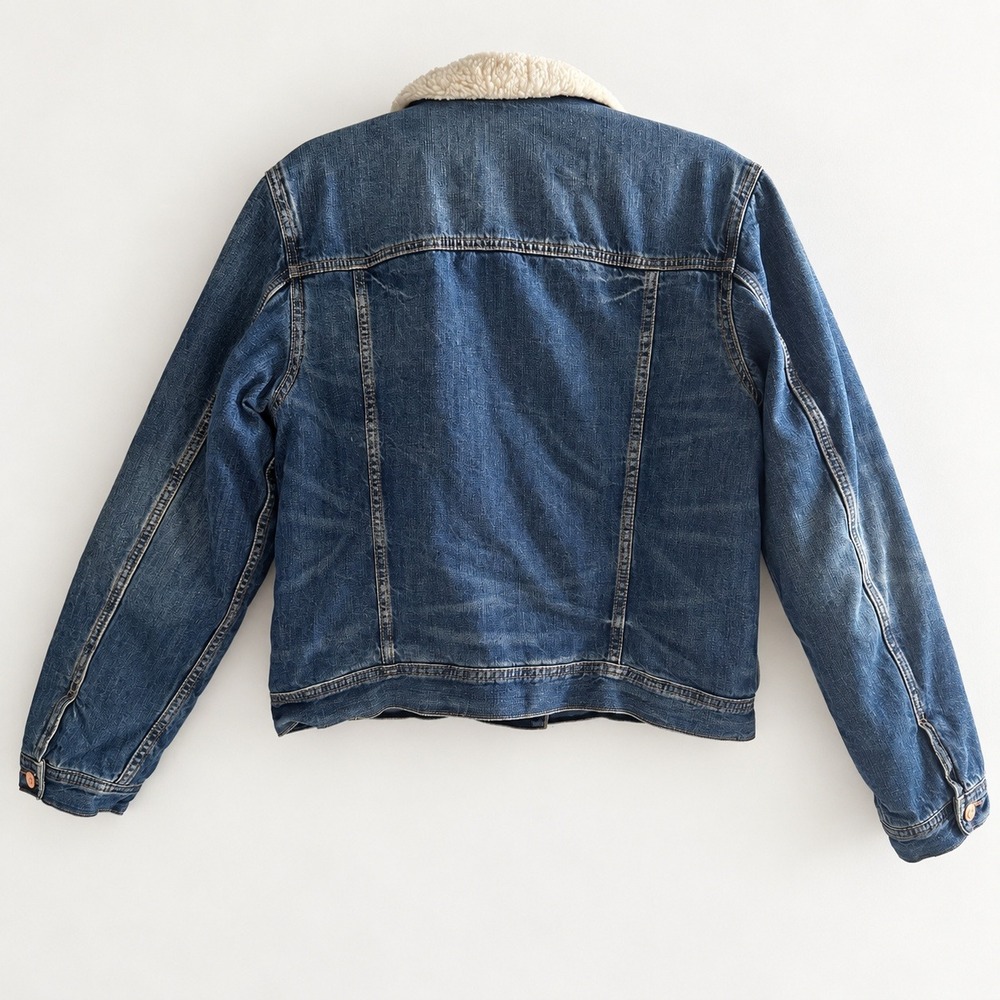 American Eagle Outfitters Sherpa Lined Denim Trucker Jacket Medium Wash Large